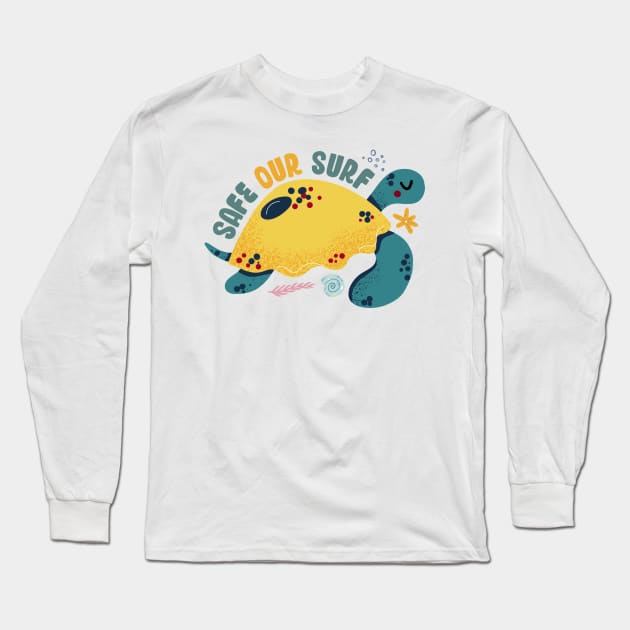 Safe our Surf quote with cute sea animal turtle, starfish, coral and shell Long Sleeve T-Shirt by jodotodesign